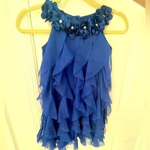 Girls royal blue dressy/casual fully ruffled dress with floral collar
